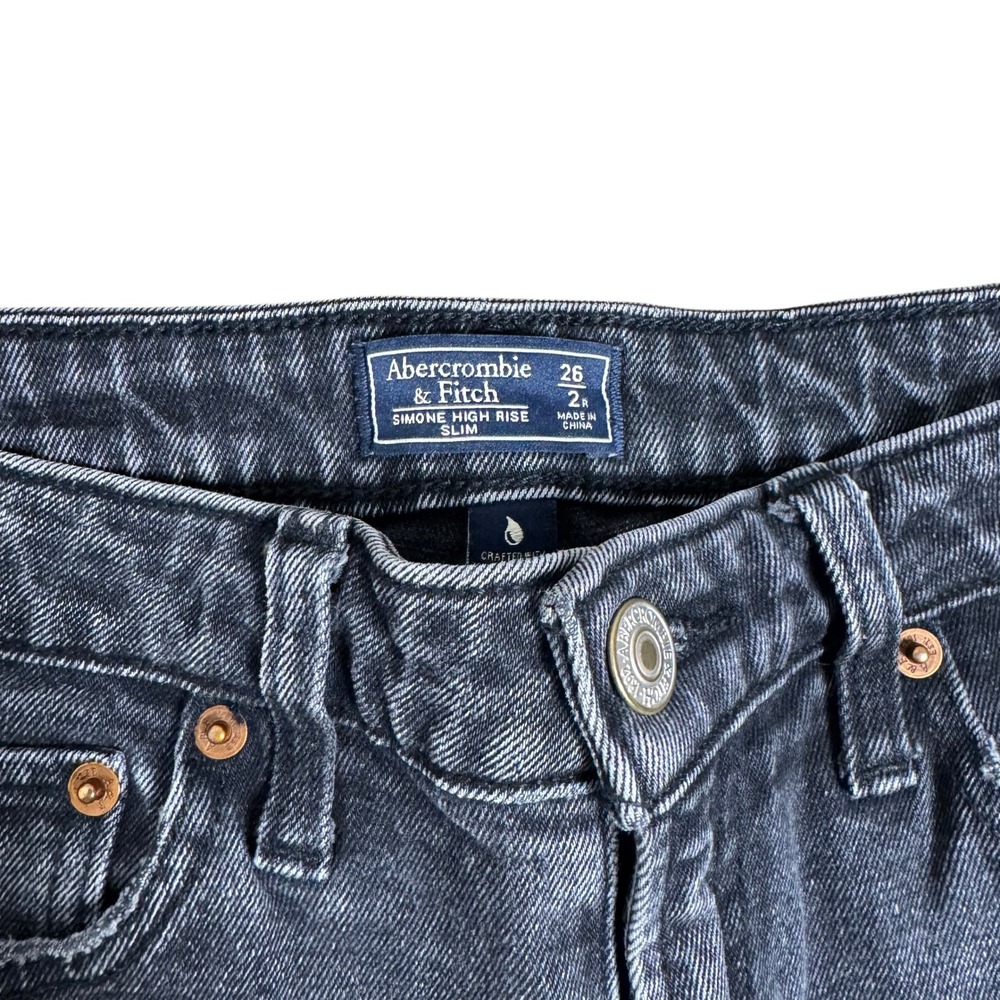 Abercrombie & Fitch Simone High Rise Slim Distressed Black Jeans 28 6 Raw Hem - Picture 6 of 6